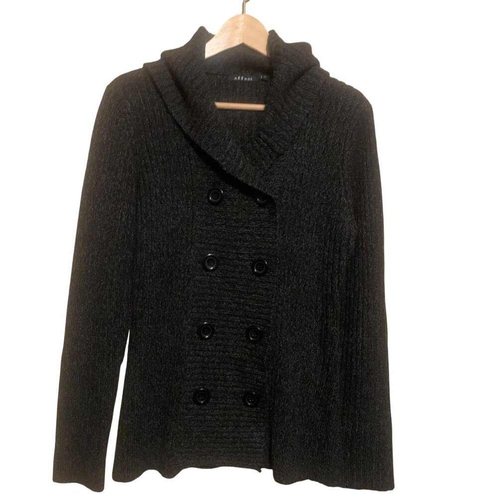 VTG Y2K Effeci Women's Cardigan Gray Hooded‎ Double Breast Knit Long Sleeve Boho